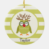 ライトグリーンレトロ付きクリスマスフクロウストライプル セラミックオーナメント (裏面)