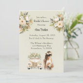 ライトグリーンヴィンテージカー花模様ブライダルシャワー 招待状 (スタンド正面)