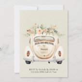 ライトグリーンヴィンテージカー花模様ブライダルシャワー 招待状 (裏面)