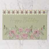 ライトグリーン付きピンクローゼズ紙ランチョンマット ペーパーパッド (正面)