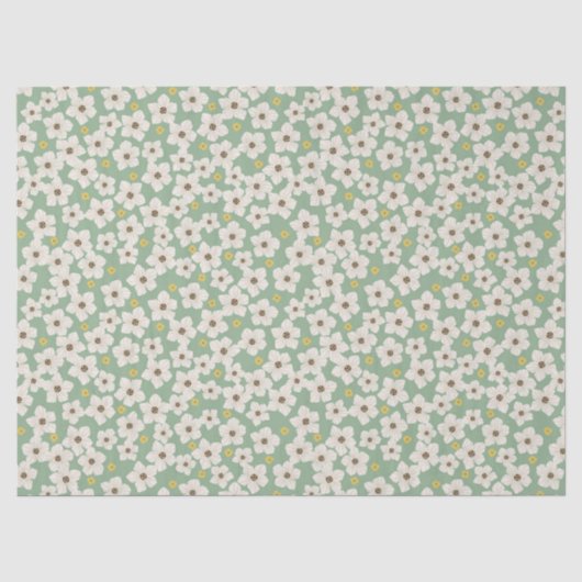 ライトグリーン地にキュートな白い春の花柄 薄葉紙 (正面)