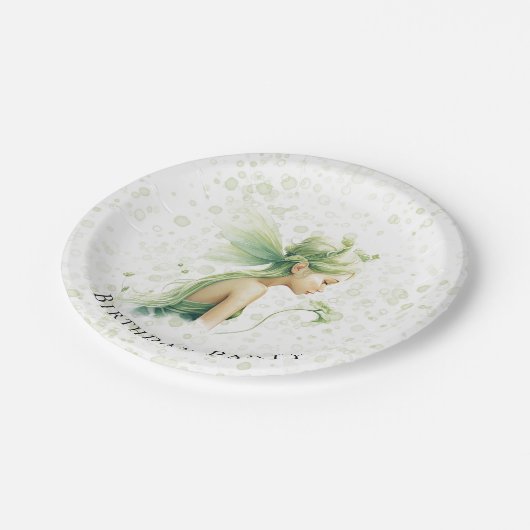 ライトグリーン妖精アルコールインクガールバースデーパーティー ペーパープレート (アングル)