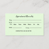 ライトグリーン淡い色のドクターアポイントメントリマインダーカード 名刺 (正面)