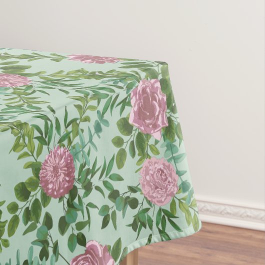 ライトグリーン淡い色の&ピンク牡丹バラフローラ結婚ズ テーブルクロス (インサイチュ)