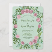 ライトグリーン淡い色の&ピンク牡丹バラフローラ結婚ズ 招待状 (正面)