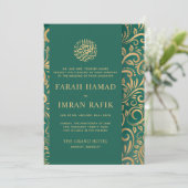 ライトグリーン金ゴールドパターンイスラム結婚教徒 招待状 (スタンド正面)