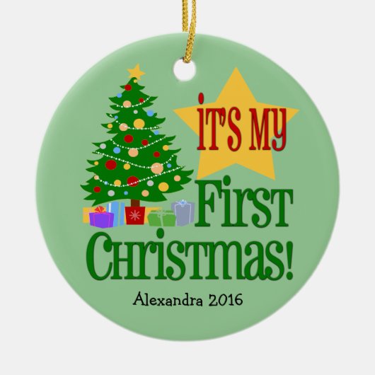 ライトグリーン(ツリーベビーの初めてのクリスマスオーナメント) セラミックオーナメント (正面)
