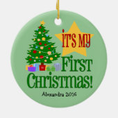 ライトグリーン(ツリーベビーの初めてのクリスマスオーナメント) セラミックオーナメント (裏面)