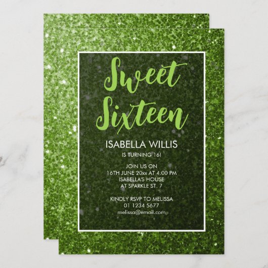 ライトグリーンSweet 16スクリプエレガントト 招待状 (正面/裏面)