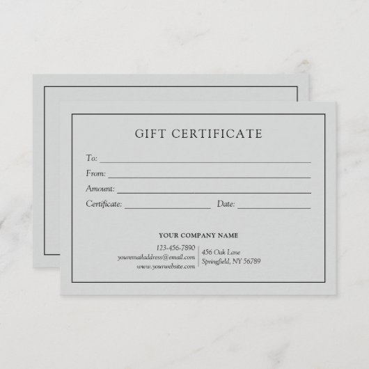 ライトグレイエレガントビジネスギフト証明書のロゴ (正面/裏面)