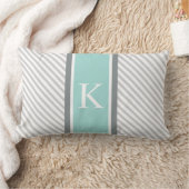 ライトグレイストライプズ&ミントグリーンモノグラム ランバークッション (ブランケット)