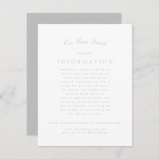 ライトグレクラシックイエレガントフォーマル結婚の エンクロージャーカード (正面/裏面)