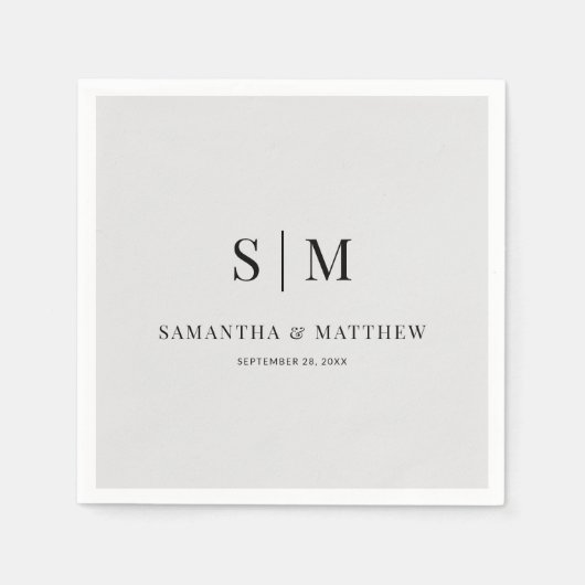 ライトグレシンプルーエレガントイニシャル結婚ズ スタンダードカクテルナプキン (正面)