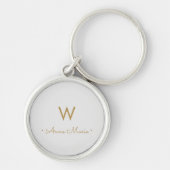 ライトグレモダンー金ゴールドミニマリストモノグラム キーホルダー (正面)