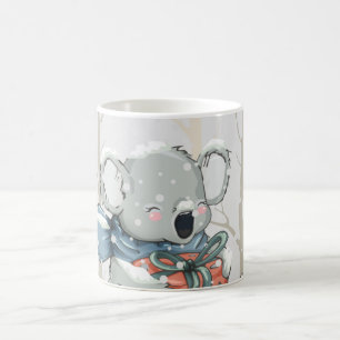 ライトグレーかわいいコアラ雪の森のマグカップ コーヒーマグカップ