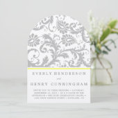 ライトグレーとイエローダマスクウェディング招待状 招待状 (スタンド正面)