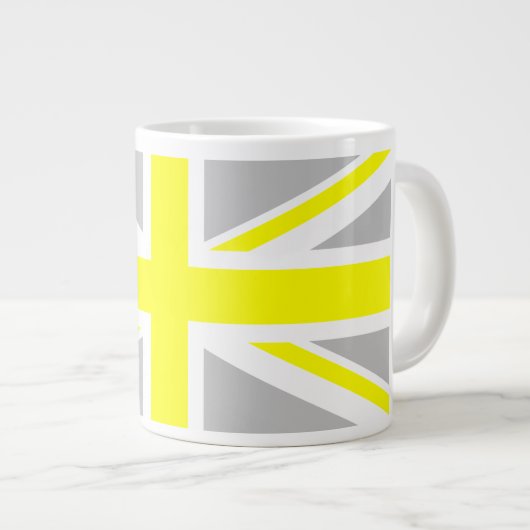 ライトグレーとイエローユニオンジャック ジャンボコーヒーマグカップ (正面右)