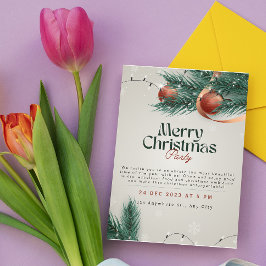 ライトグレーとグリーンのクリスマスパーティー招待状 シーズンカード