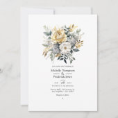 ライトグレーとグリーンのフェイクフォイルゴールドの結婚式 招待状 (正面)