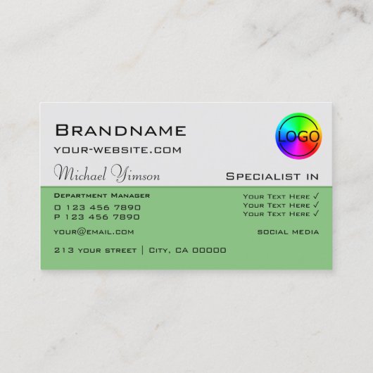 ライトグレーとグリーンシックとロゴプロフェッショナル 名刺 (裏面)