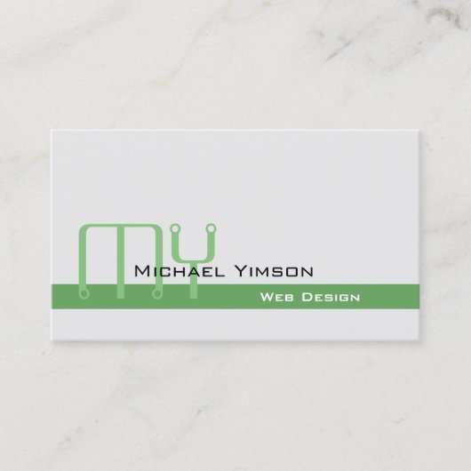 ライトグレーとグリーン、イニシャルプロフェッショナル 名刺 (正面)