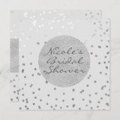 ライトグレーとシルバーシャイニー紙吹雪ドットモダン 招待状 (正面/裏面)