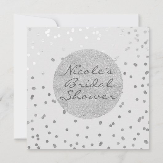 ライトグレーとシルバーシャイニー紙吹雪ドットモダン 招待状 (正面)