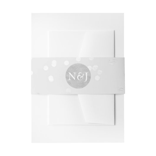 ライトグレーとシルバーシャイニー紙吹雪ドット招待状 招待状ベリーバンド (正面例)