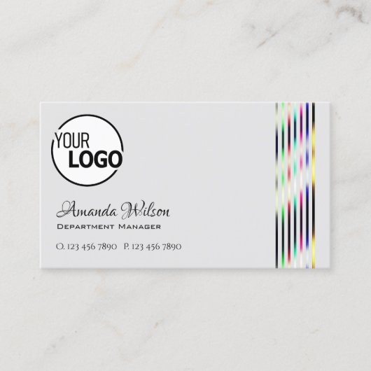 ライトグレーとダークグレーのシックカラフルなストライプロゴを追加 名刺 (正面)