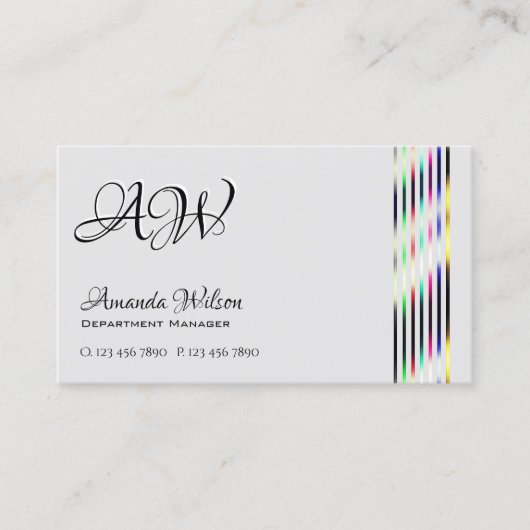 ライトグレーとダークグレーシックカラフルストライプモノグラム 名刺 (正面)