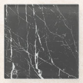 ライトグレーとブラックカラーの大理石の石 ガラスコースター (正面)