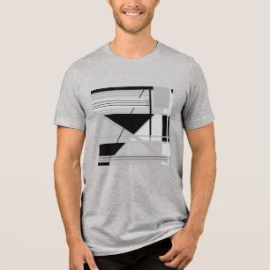 ライトグレーとミディアムグレーブラックジオメトリック抽象芸術アート トライブレンドTシャツ