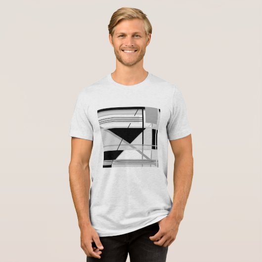 ライトグレーとミディアムグレーブラックジオメトリック抽象芸術アート トライブレンドTシャツ (正面全面)