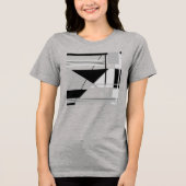 ライトグレーとミディアムグレーブラックジオメトリック抽象芸術アート トライブレンドTシャツ (正面)