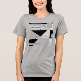 ライトグレーとミディアムグレーブラックジオメトリック抽象芸術アート トライブレンドＴシャツ