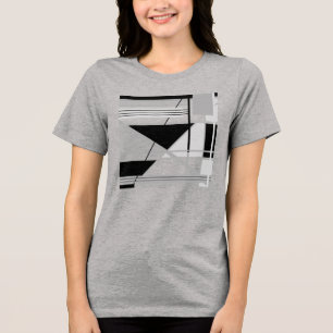ライトグレーとミディアムグレーブラックジオメトリック抽象芸術アート トライブレンドTシャツ