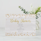 ライトグレーと金ゴールド散布ベビーシャワー招待状 招待状 (スタンド正面)