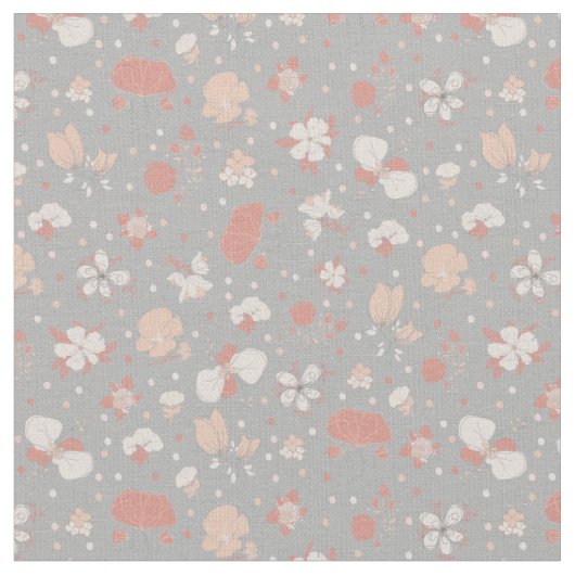 ライトグレーに描かれた花 ファブリック (クローズアップ)