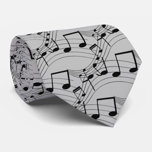 ライトグレーに音符 ネクタイ (ロール)