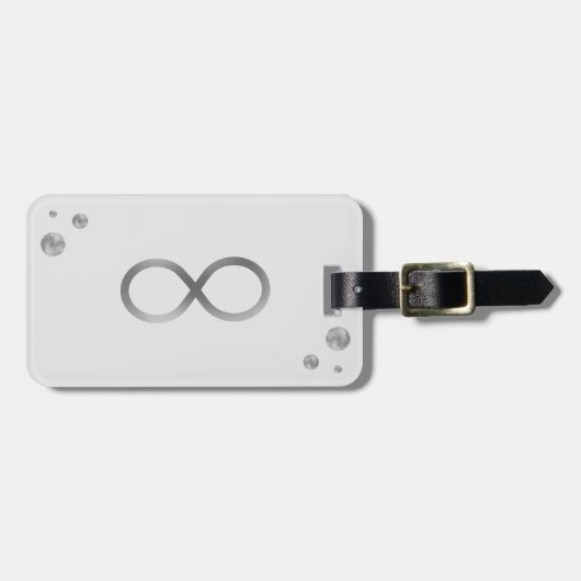 ライトグレーのシルバーインフィニティシンボル ラゲッジタグ (正面横)