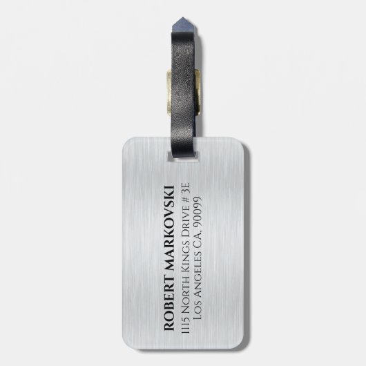ライトグレーのメタリックテクスチャ ラゲッジタグ (裏面縦)