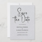 ライトグレーのライシンプルネンの黒いスクリプト日付を保存 招待状 (正面)