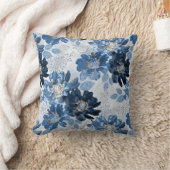 ライトグレーのライトブルーの濃い青の花 クッション (ブランケット)