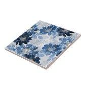 ライトグレーのライトブルーの濃い青の花 タイル (側面)