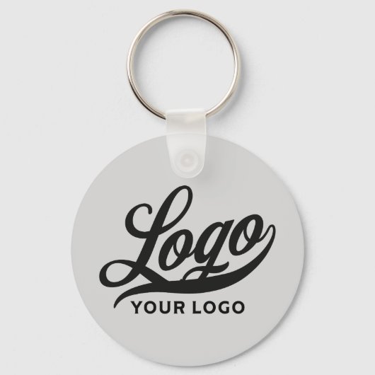 ライトグレーの会社ビジネスにおける両面ロゴと名前 キーホルダー (正面)