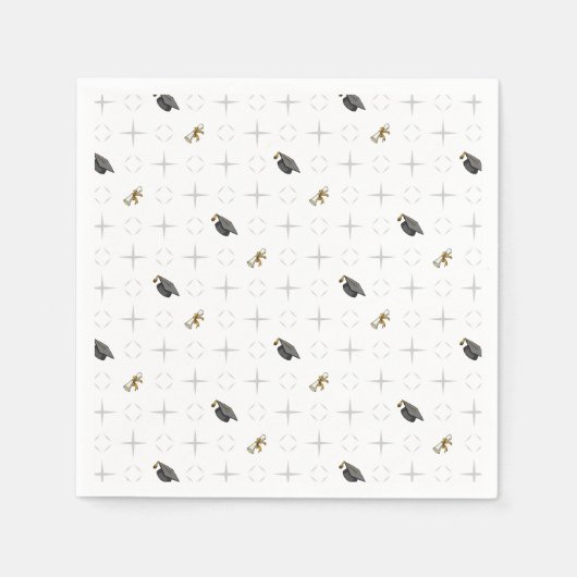 ライトグレーの卒業キャップとディプロマパターン スタンダードカクテルナプキン (正面)