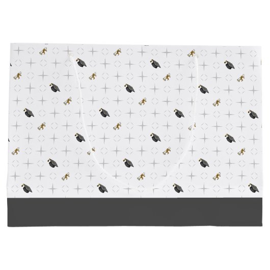 ライトグレーの卒業キャップとディプロマパターン ラージペーパーバッグ (裏面)