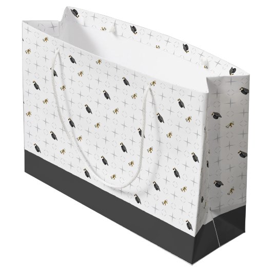 ライトグレーの卒業キャップとディプロマパターン ラージペーパーバッグ (裏面アングル)