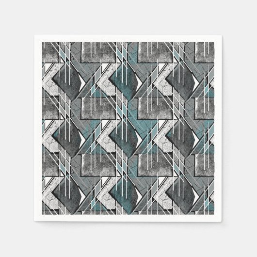 ライトグレーの幾何学的プリント。 スタンダードカクテルナプキン (正面)