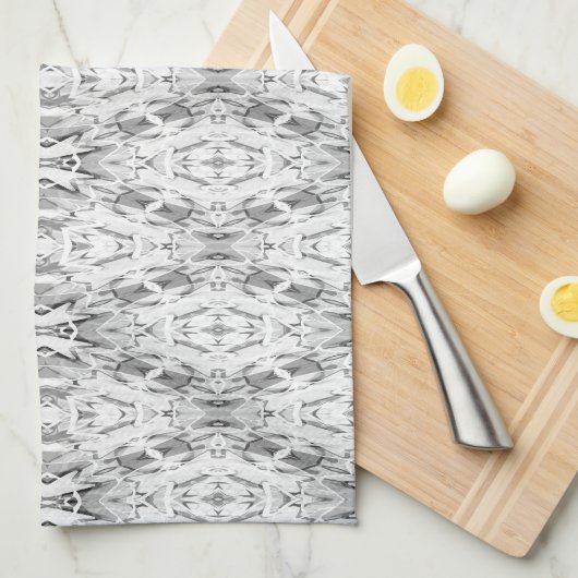 ライトグレーの抽象芸術図形パターン キッチンタオル (四つ折り)